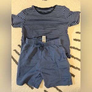 Pekkle Kids Navy Stripe Tee & Solid Shorts Matching Set